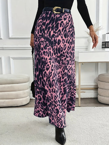 Phatbird Plus Size Pink Leopard Flare Maxi Skirt