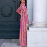 Phatbird crochet stripe maxi dress with deep V neck and flared sleeves - view 6