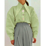 Phatbird puff sleeve shirt with pointed turn down collar - view 6