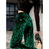 Phatbird Green Leopard Velvet Straight-Leg Trousers