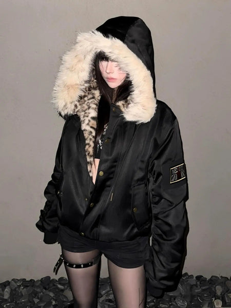 Phatbird Harajuku Leopard-Print Moto Jacket