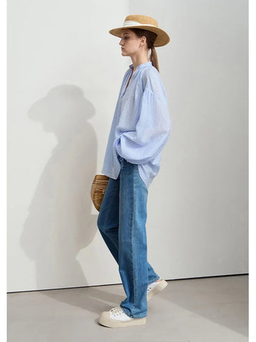Stripe Loose Drop Lantern Sleeve Chiffon Blouse