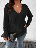 Ribbed V-Neck Long Sleeve T-Shirt