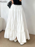 Phatbird Women Korean Fashion Tiered Maxi Skirt Elastic Waist Casual Solid Color
