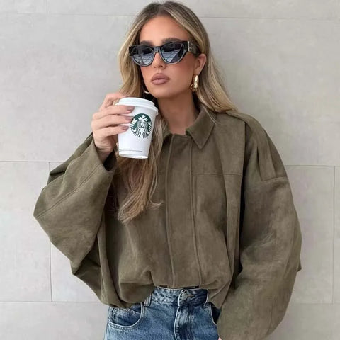Suede Bomber Lapel Jacket