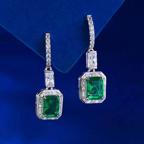 Phatbird Vintage Emerald & Diamond Silver Drop Earrings