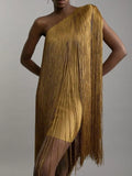 Phatbird Sleeveless Slanted Neck Tassel Dress
