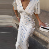 Phatbird Organza Floral Puff-Sleeve Maxi Gown