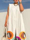 Women Summer Sleeveless Loose Urban Overalls With Shoulder Pad