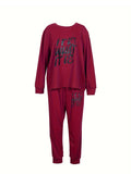 Phatbird Plus Size Casual Sports Hoodie Two-Piece Set Loose Long Sleeve