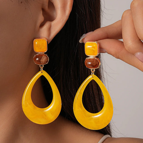 Phatbird Vintage Yellow Water Droplet Resin Dangle Earrings