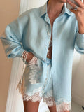 phatbird Lace-Patchwork Shirt & Shorts Beach Set