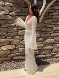 Women White Long Knit Sleeve Bikin Fashion