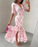 Phatbird Organza Floral Puff-Sleeve Maxi Gown