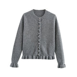 PHATBIRD Women Fall Elegant Knit Cardigan Yellow Petal Sleeve Sweater 2025 Autumn Fashion Versatile