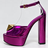 Phatbird buckle platform block heel sandals in violet