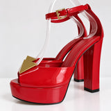Phatbird buckle platform block heel sandals in red