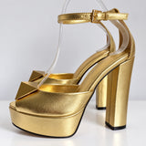 Phatbird buckle platform block heel sandals in gold