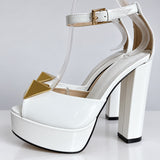 Phatbird buckle platform block heel sandals in white