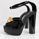 Phatbird buckle platform block heel sandals in black
