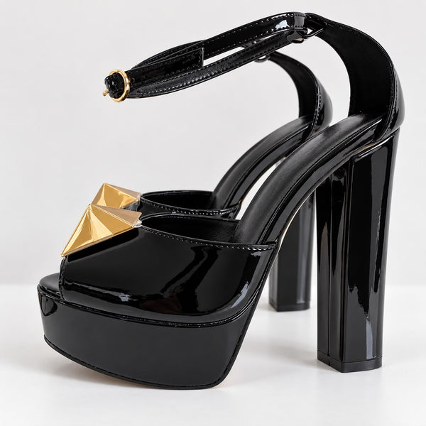 Phatbird buckle platform block heel sandals in black