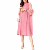 Pink Ruffles Sleeves Pleated Dress
