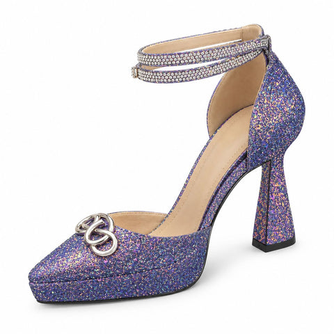 Purple Mac Single Bow Block Heel