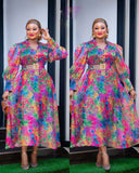 Organza Floral Gown with Belt