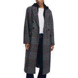 Grey Plaid Wool Blend Maxi Coat with Hood