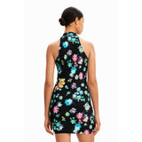 Phatbird black Floral Sleeveless Turtle neck Midi Dress