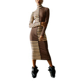 Phatbird Chocolate Striped Cotton Turtleneck Maxi Dress