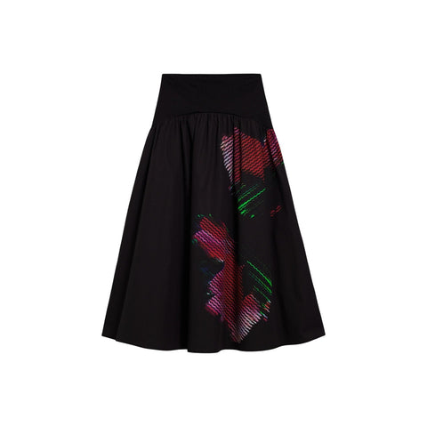 Phatbird Black Button-Front Cotton Skirt
