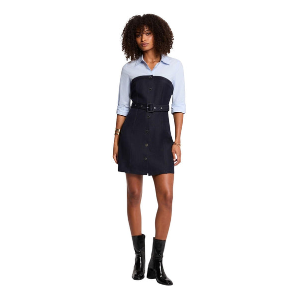Phatbird Blue Belted Long-Sleeve Midi Dress