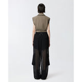 Jet Black Polyester Zip-Front Tailored Trousers