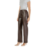 Brown Leather Wide-Leg Trousers