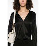 Phatbird Midnight Black Silk-Blend V-Neck Blouse