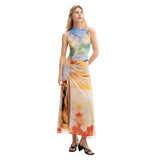Phatbird Tangerine Floral Sleeveless Round-Neck Sundress