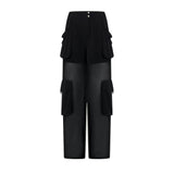 Jet Black Polyester Zip-Front Tailored Trousers