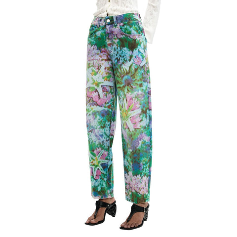 Floral-Embossed Light Wash Cotton Skinny Jeans