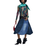 Phatbird Azure Cotton Zip Pocket A-Line Skirt
