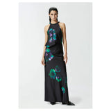 Phatbird Noir Floral Stretch Viscose Zip Skirt