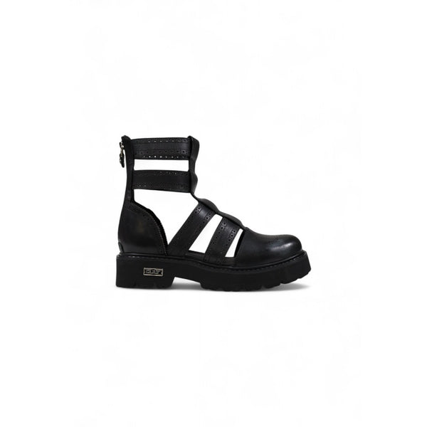 Phatbird Black Leather Zip Sandals