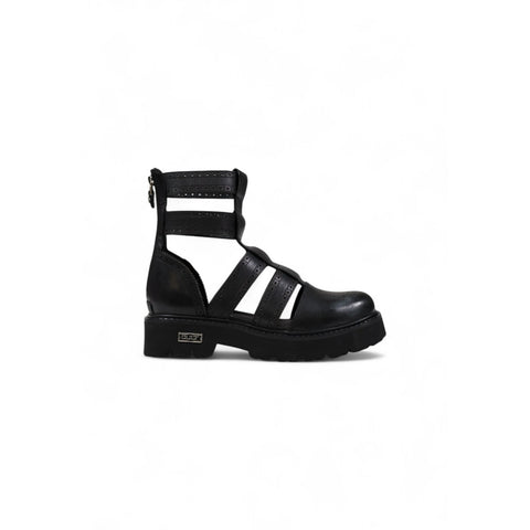 Phatbird Black Leather Zip Sandals