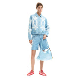 Phatbird Light Blue Printed Cotton Blazer
