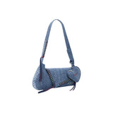 Powder Blue Cotton Zip Rectangular Clutch