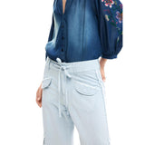 Phatbird Ice Blue Lace-Up Wide-Leg Trousers