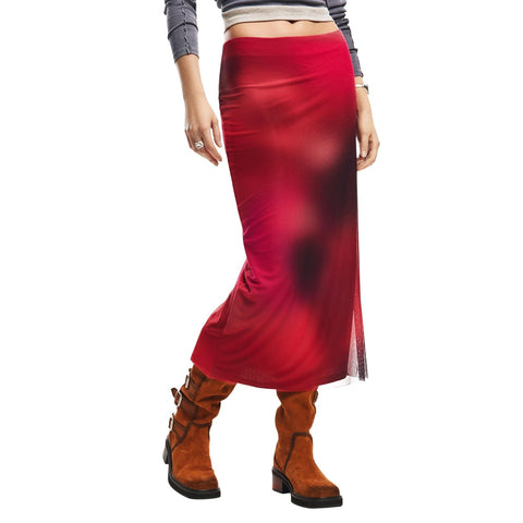 Phatbird Red Button-Front Cotton Skirt