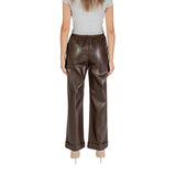 Brown Leather Wide-Leg Trousers