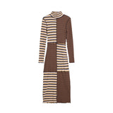 Phatbird Chocolate Striped Cotton Turtleneck Maxi Dress