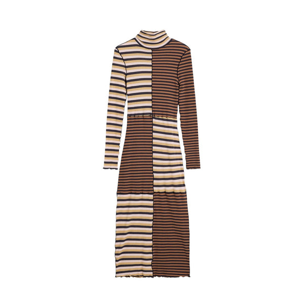 Phatbird Chocolate Striped Cotton Turtleneck Maxi Dress